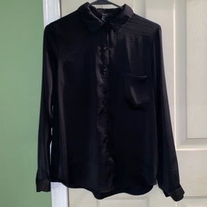 Black satin long sleeve shirt